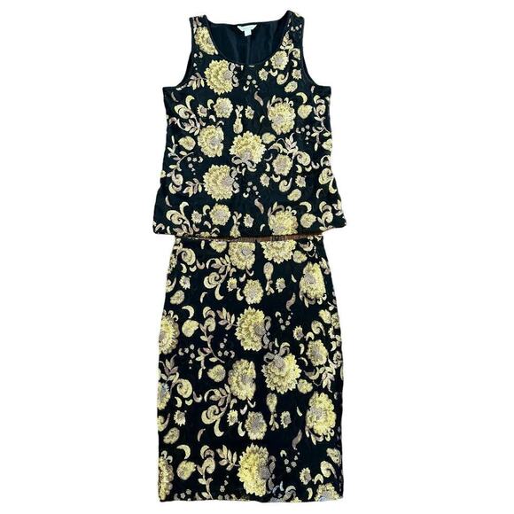 Garnet Hill Embellished Embroidered Black Gold Knit Sequined Tank Top &Skirt Set - Picture 3 of 11